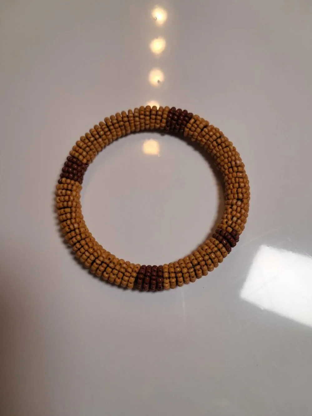 African Masai Inspired Beaded Bangle Tan Brown